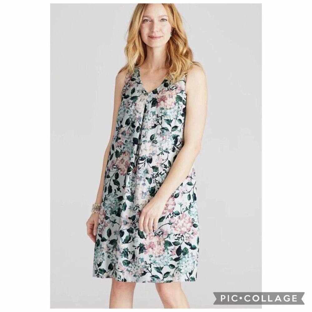 J. Jill Love Linen Light Sea Glass Vintage Hydrangea Sleeveless dress XL
